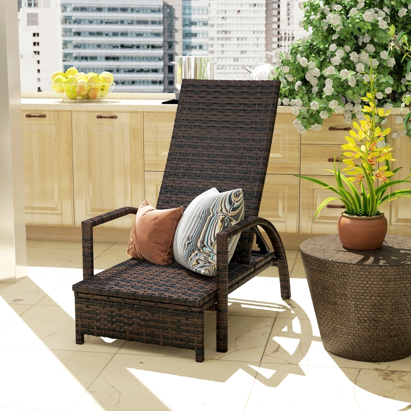 Best PE Rattan Sun Lounger with Adjustable Backrest - Mixed-brown - Image 9