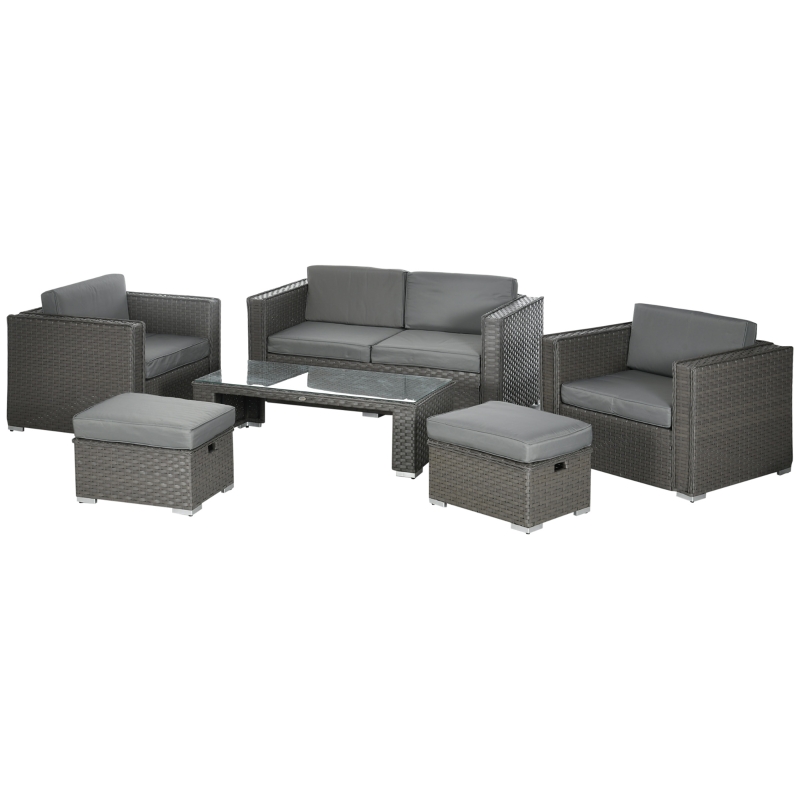 Best 6PC Garden Rattan Sofa Set Bonzer Outdoor Furniture Patio Table Loveseat Stool Lounging Ottoman Aluminium Frame Wicker Weave Conservatory Grey - Image 11