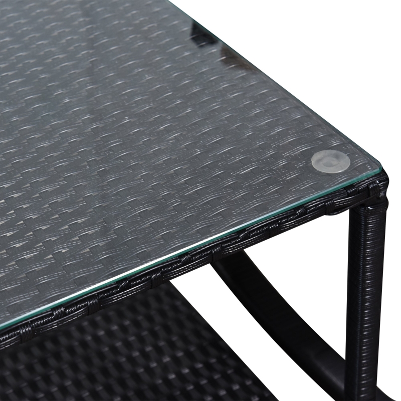 Best 3 Pieces Rattan Garden Rocking Chair Set, Outdoor Rocking Bistro Set w/ 2 Cushioned Armchair and Glass Top Two-tier Coffee Table, Black - Image 9