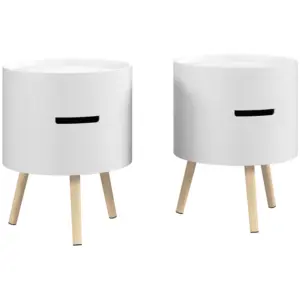 Best 3-Tier Coffee Table, Round End Table with 2 Hidden Compartments and Detachable Tray, Side Table with Storage for Living Room, Set of 2, White