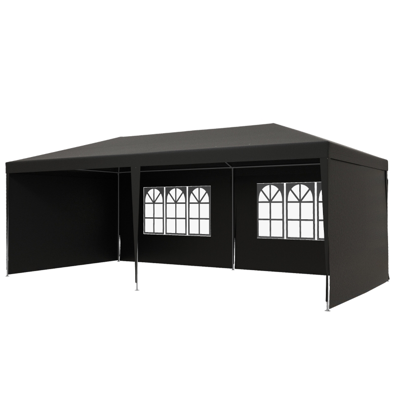 Best 6 x 3 m Party Tent Gazebo Marquee Outdoor Patio Canopy Shelter with Windows and Side Panels Dark Grey - Image 11