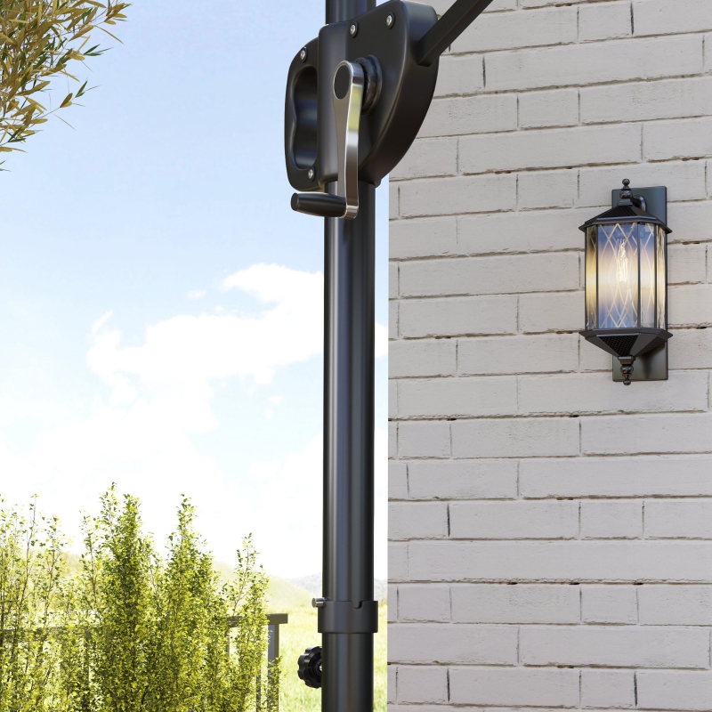 Best Cantilever Parasol with Weighted Base Double Top Garden Parasol Square Hanging Patio Umbrella with Crank Tilt Khaki - Image 9