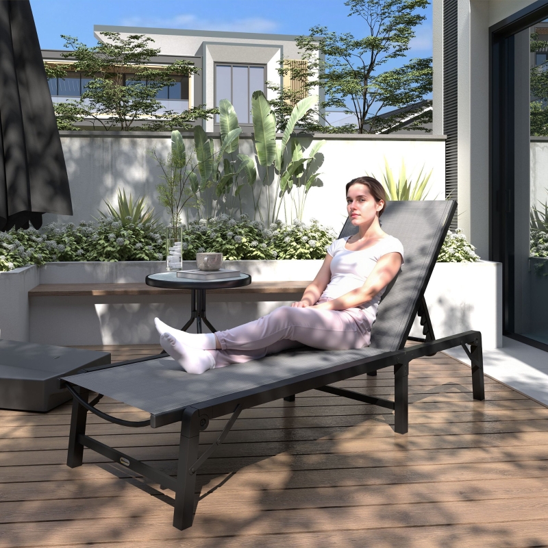 Best Folding Sun Lounger, 5-Position Adjustable Garden Chaise Lounge Sunbed, Steel Frame Reclining Chair for Beach, Porch, Patio, Camping, Light Grey - Image 10