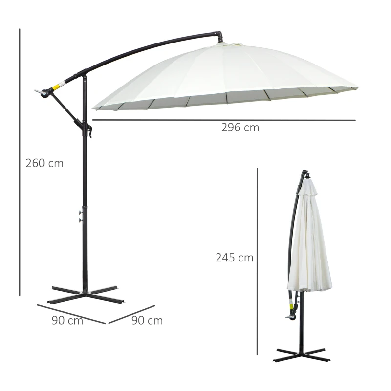 Best 3(m) Cantilever Umbrella 18 Ribs & Vents Adjustable Angle for Patio Cream White - Image 3