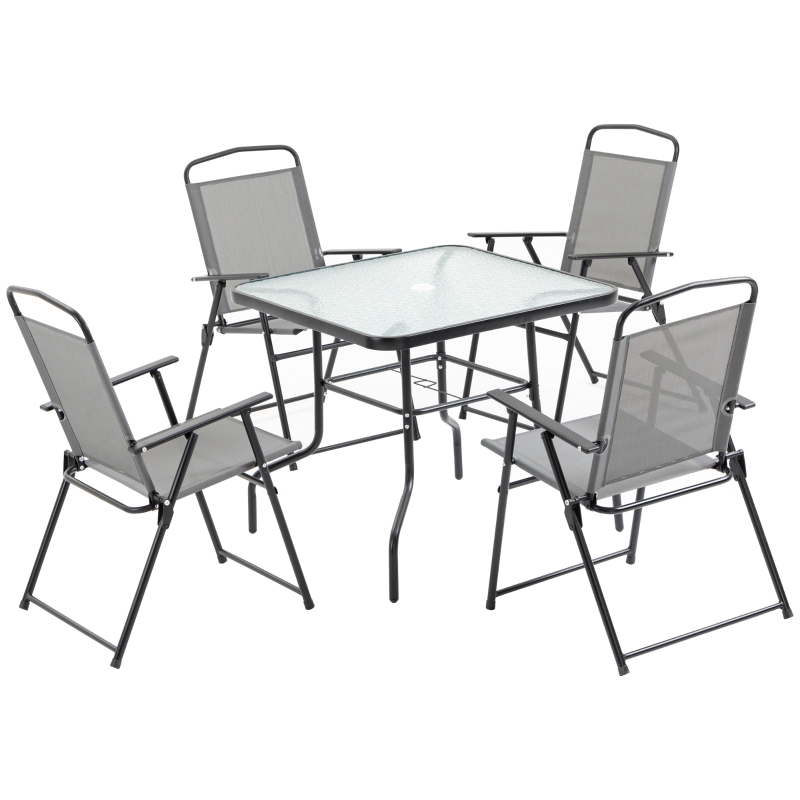 Best 5 Piece Garden Dining Set Outdoor Dining Furniture 4 Folding Chairs, Glass Top Table with Parasol Hole, Texteline Seats, Black - Image 12