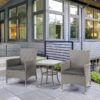 Best 3 Pieces Rattan Bistro Set, Wicker Garden Furniture Set with 2-Tier Coffee Table and Chairs, Washable Cushions, for Outdoor Patio Balcony, Grey - Image 10