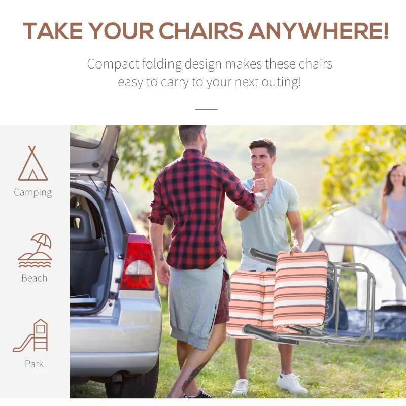 Best Reclining Garden Chair Set of 2, 5-Level Adjustable Zero Gravity Chairs with Cushions, Folding Sun Lounger Garden Recliner Chairs with Armrests for Outdoor, Patio, Orange Stripe - Image 6