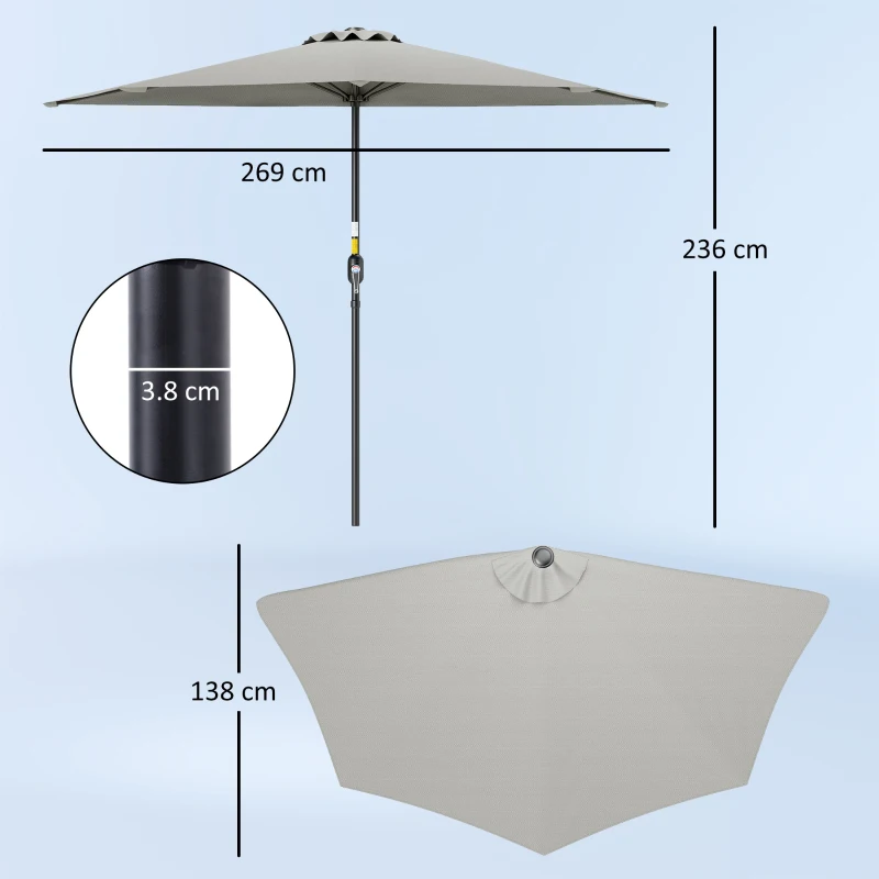 Best Half Round Parasol Umbrella - Light Grey - Image 3