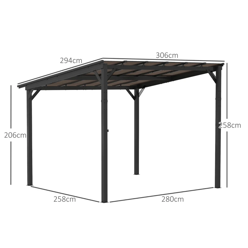 Best 3 x 3(m) Metal Pergola with UPF 50+ and Waterproof Polycarbonate Roof, Wall-Mounted or Free Standing Garden Gazebo, Wind-resistant Outdoor Sun Shade, Dark Grey - Image 3