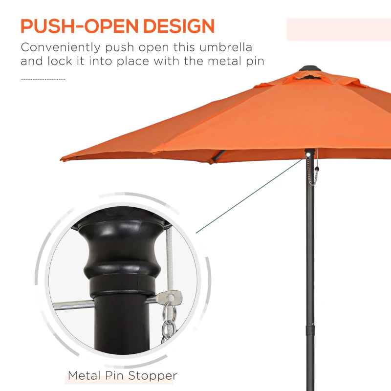 Best 2m Garden Parasol Umbrella, Outdoor Sun Shade with 6 Sturdy Ribs for Balcony, Bench, Garden, Orange - Image 7