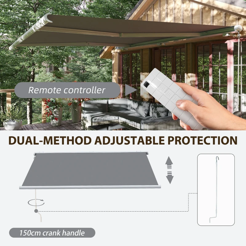 Best 4x3m Full Cassette Electric/Manual Retractable Awning with LED Light and Remote Controller, Sun Canopies for Patio Door Window, Grey - Image 4