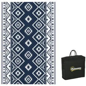 Best Plastic Straw Reversible RV Outdoor Rug with Carry Bag, 182 x 274cm, Dark Blue and White