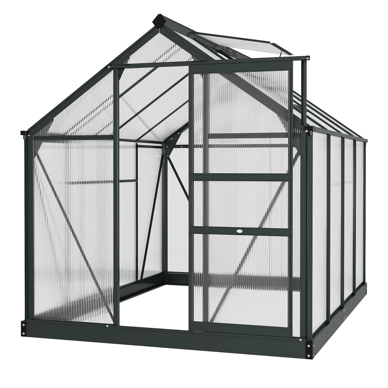 Best 6 x 8ft Polycarbonate Greenhouse, Large Walk-In Green House with Slide Door and Window, Garden Plants Grow House with Aluminium Frame and Foundation, Grey