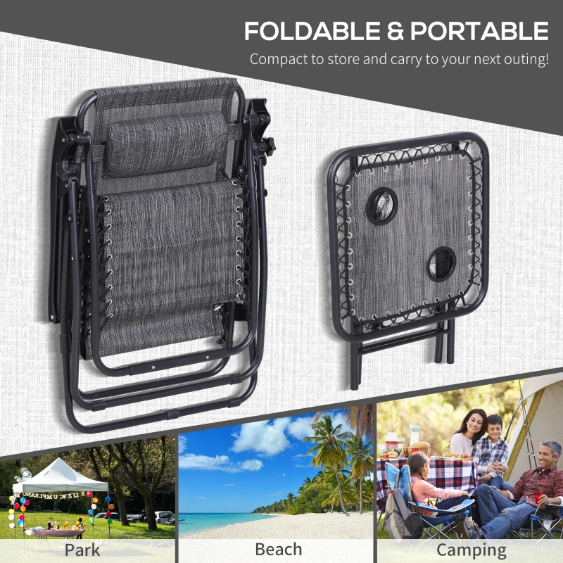 Best 3pcs Folding Zero Gravity Chairs Sun Lounger Table Set w/ Cup Holders Reclining Garden Yard Pool, Light Grey - Image 6