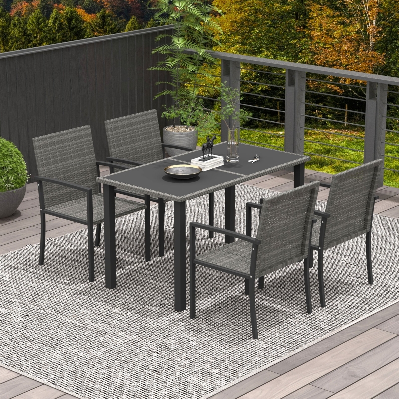 Best Outdoor Dining Set 5 Pieces Patio Conservatory with Tempered Glass Tabletop,4 Dining Chairs - Grey - Image 10
