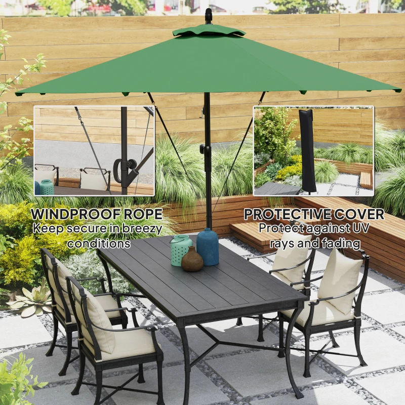 Best 3(m) Garden Cantilever Parasol with Cover and Wind Protection Strap, Round Overhanging Umbrella with Crank Handle and Tilt, Banana Patio Umbrella for Outdoor Sun Shade, UPF50+, Green - Image 4
