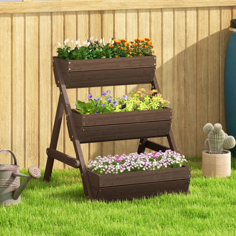 Best 3 Tier Raised Garden Bed Wooden Elevated Planter Box Kit, 66L for Flower, Vegetable, Herb, 65x75x78cm, Tan - Image 2