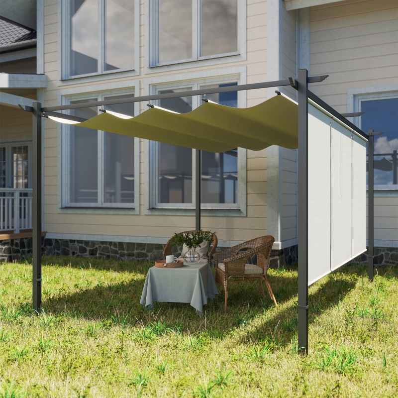 Best 3 x 4m Metal Pergola with Retractable Roof and Roller Shade, Wall-Mounted or Free Standing Garden Gazebo Canopy Pergola Kit, UPF30+ Outdoor Sun Shade Shelter, Beige - Image 9