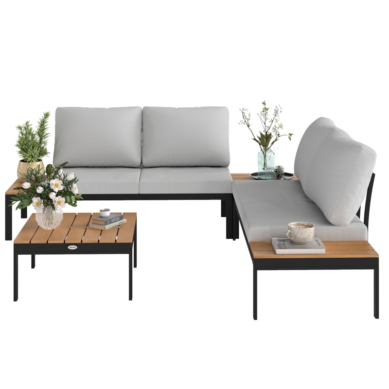 Best Four-Piece Garden Corner Sofa Set with 2 Loveseats and 2 Coffee Tables - Teak - Image 11