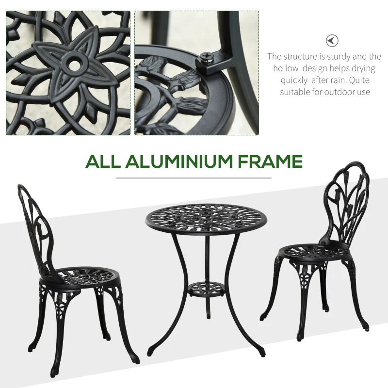 Best Three-Piece Aluminium Floral Bistro Garden Set - Black - Image 5