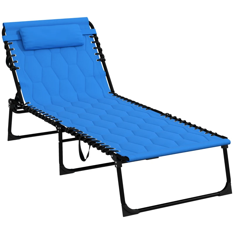 Best Padded Sun Lounger, with Five-Position Reclining Back - Blue
