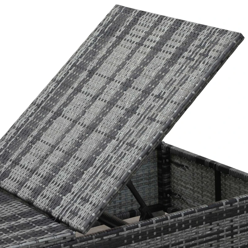 Best PE Rattan Sun Loungers with Cushion, Outdoor Garden Sunbed Furniture with 5-Level Recliner Backrest, and Armrest, Set of 2, Grey - Image 8