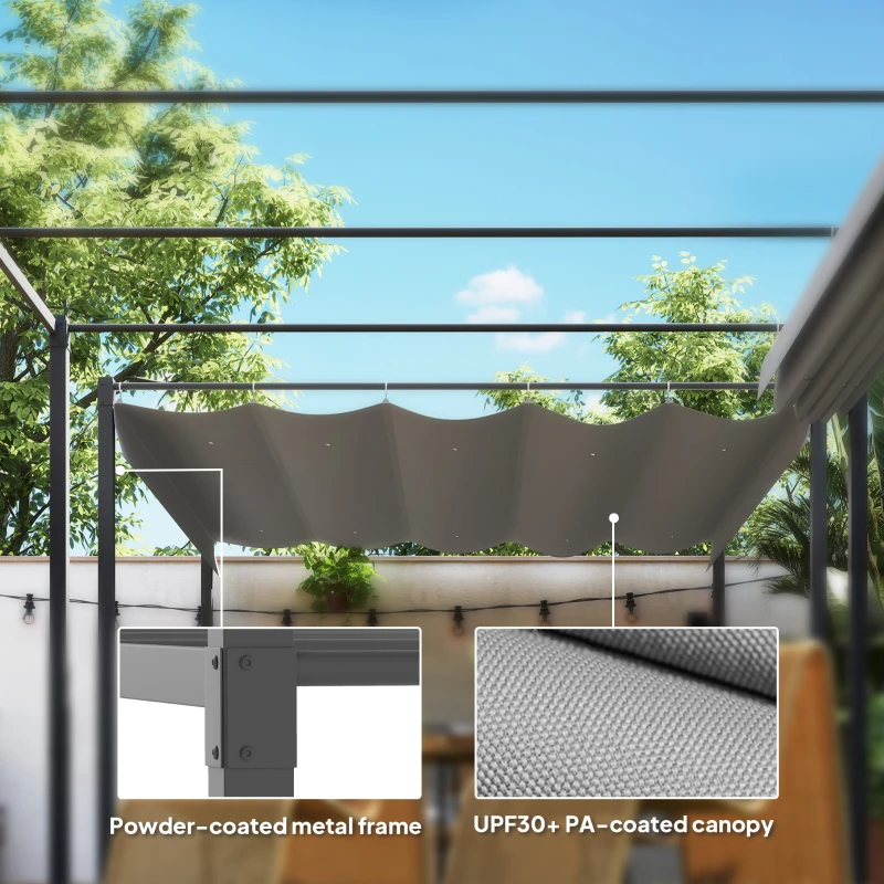 Best 3 x 3(m) Garden Pergola with Retractable Roof and Magnetic Fixture, Outdoor Gazebo Pergola Kit Sun Shade Canopy, UPF30+, Grey - Image 6