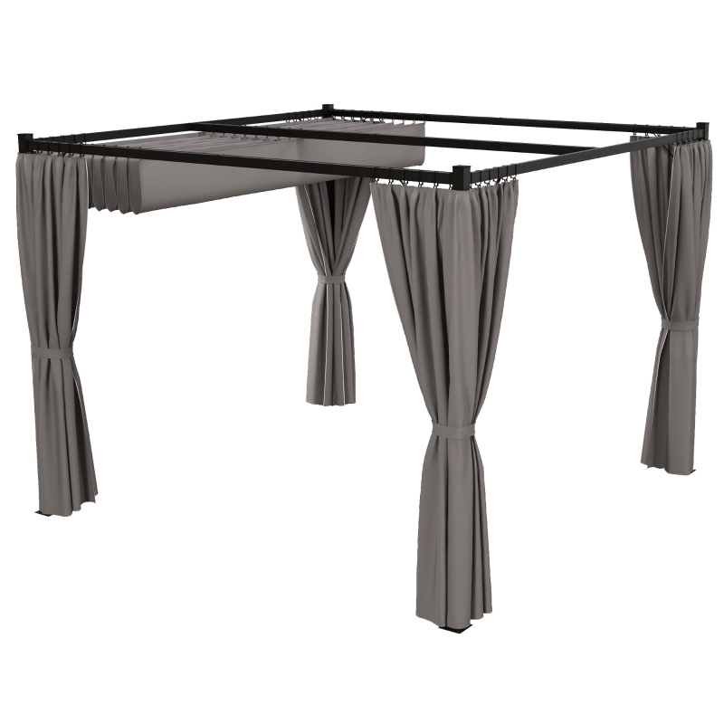 Best 3 x 3m Moving Canopy Metal Pergola, with Curtains - Grey - Image 11