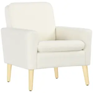Best Armchair, Upholstered Accent Chair with Wood Legs and Wide Padded Seat, Teddy Occasional Chair, Cream White