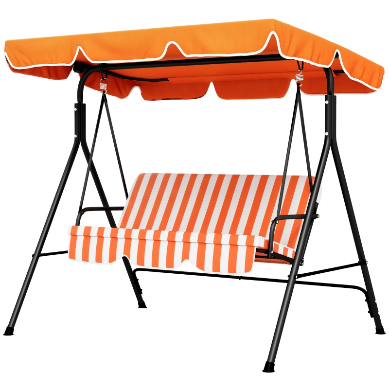 Best 3 Seater Canopy Swing Chair Garden Rocking Bench Heavy Duty Patio Metal Seat w/ Top Roof - Orange - Image 11