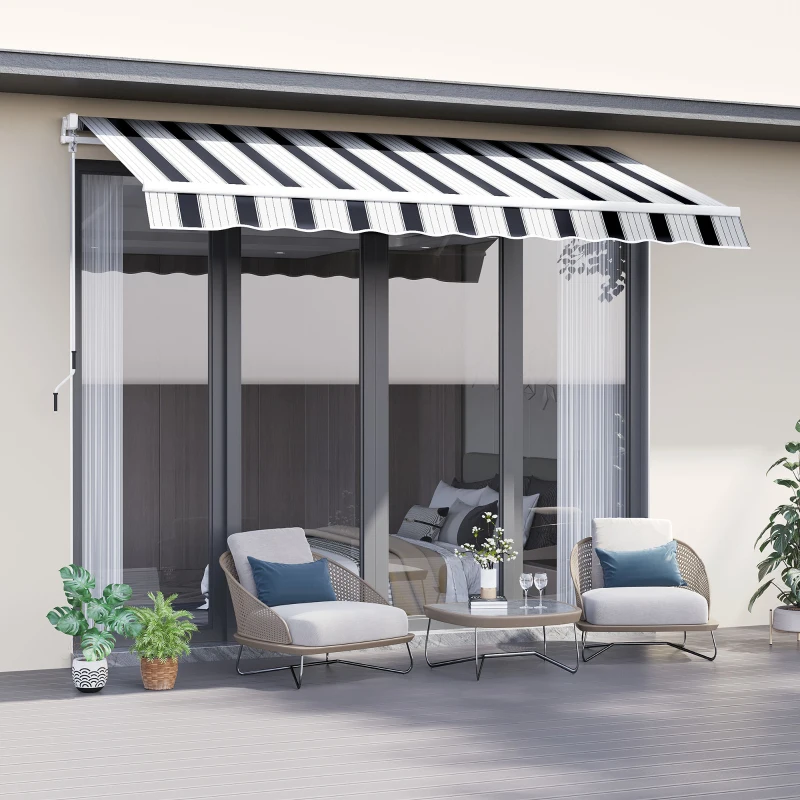 Best Manual Retractable Awning, 2.5x2 m-Dark Blue/White Stripes - Image 2
