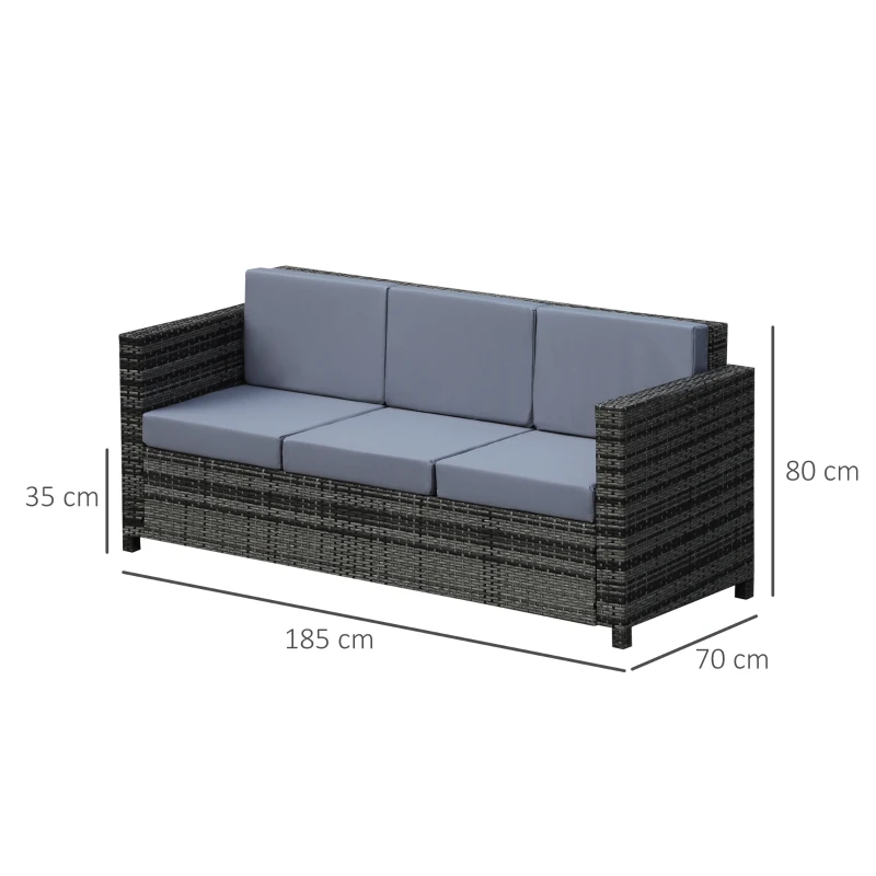 Best 3 Seater All Weather Outdoor Sofa, Garden Rattan Sofa with Cushions and Mental Frame, Grey - Image 3