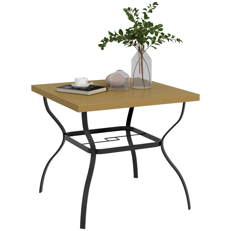 Best Four-Seater Steel Garden Table, with Parasol Hole - Brown/Black