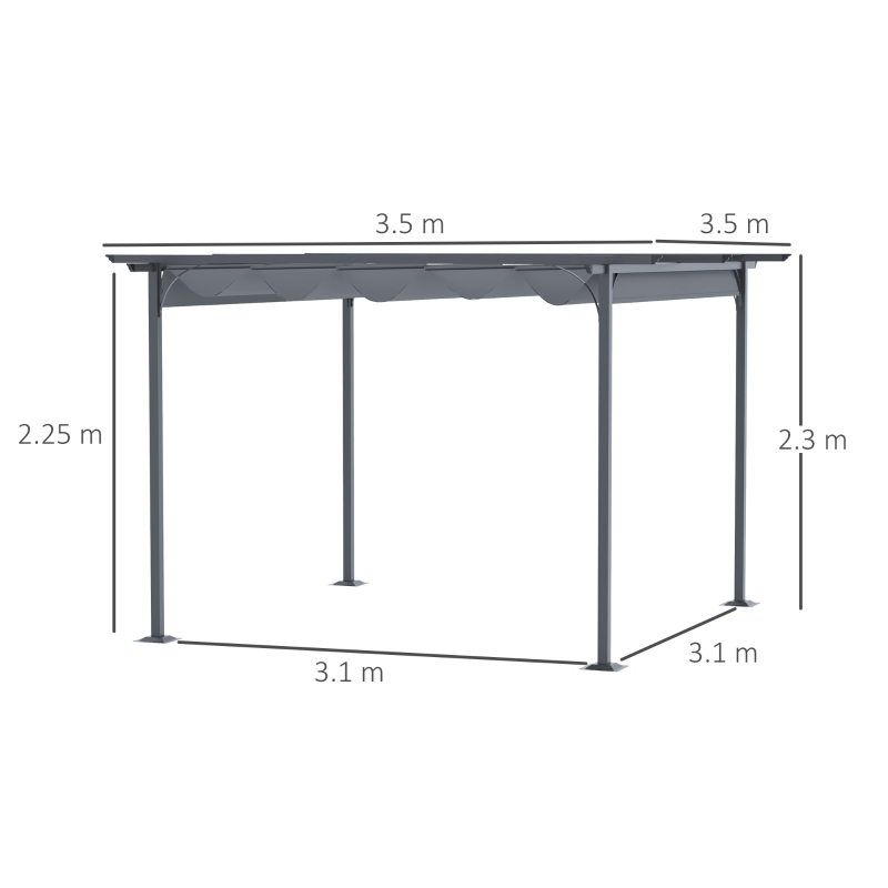 Best 3.5M X 3.5M Metal Pergola Gazebo Awning Retractable Canopy Outdoor Garden Sun Shade Shelter Marquee Party BBQ, Grey - Image 3