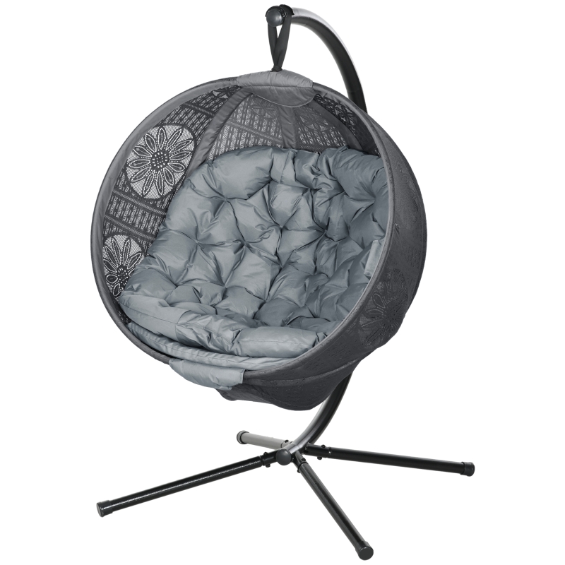 Best Round Egg Basket Chair, with Steel Stand, Charcoal Grey - Image 11