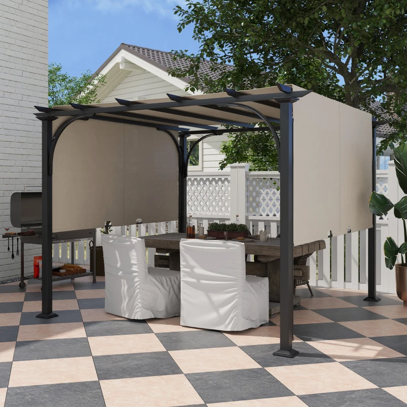 Best 3 x 3(m) Outdoor Pergola, Garden Pergola Gazebo with Adjustable Canopy, Beige - Image 2