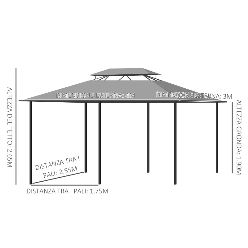 Best 4m x 3(m) Metal Gazebo Canopy Party Tent Garden Pavillion Patio Shelter Pavilion with Curtains Sidewalls, Dark Grey - Image 3