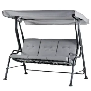 Best Outdoor 3-person Metal Porch Swing Chair Bench, Grey