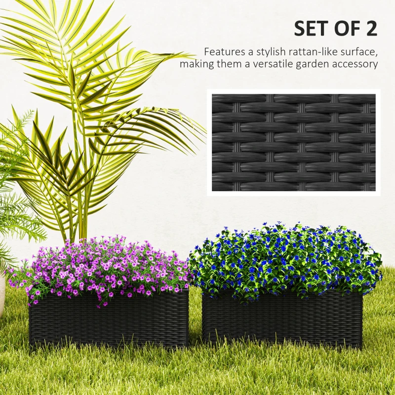 Best Set of Two Rattan-Effect Planters - Black - Image 4