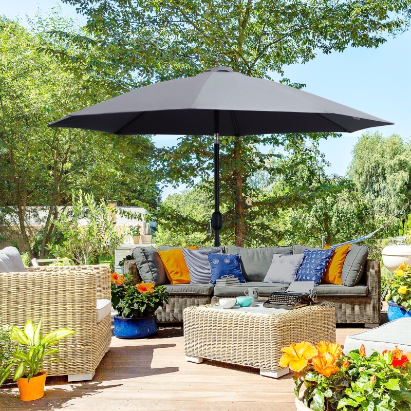 Best 2.7M Garden Parasol Umbrella with Glass Fibre Ribs and Aluminium Frame, Tilting Sun Shade Shelter Canopy, Charcoal Grey - Image 10