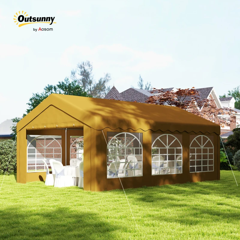 Best 6m x 4m Marquee Party Tent Wedding Canopy, Pop Up Gazebo with Sidewalls, Doors, Windows, Galvanised Garden Gazebo for Parties Events, Yellow - Image 2