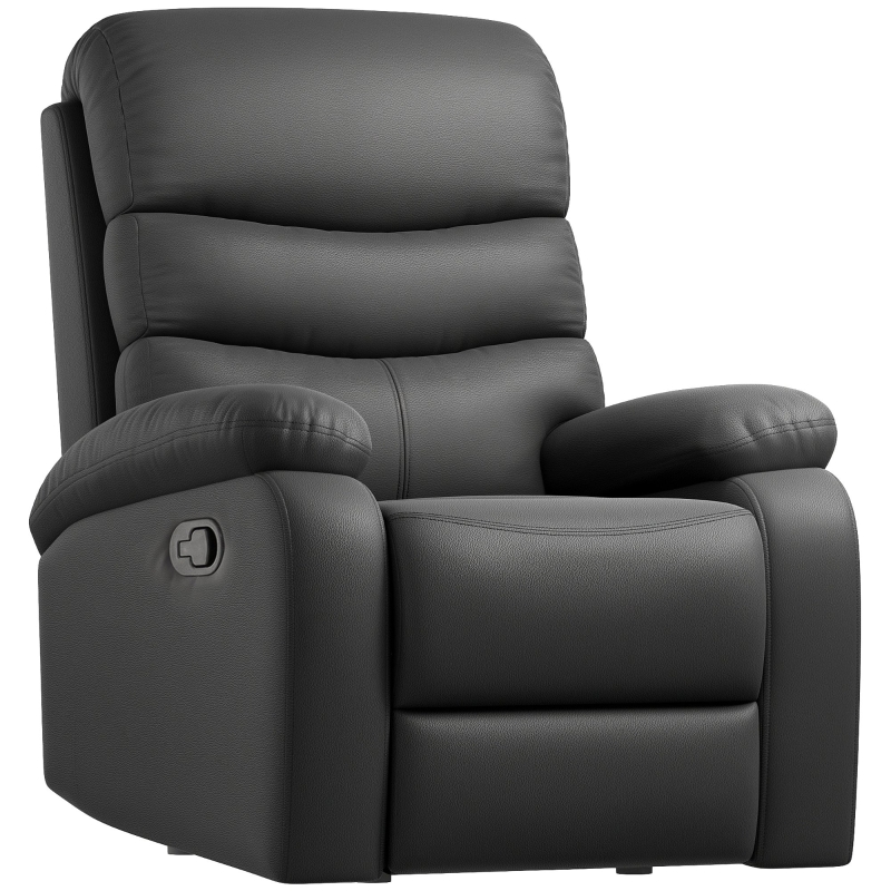 Best PU Leather Reclining Chair, Manual Recliner Chair with Padded Armrests, Retractable Footrest and Wood Frame, Black - Image 11