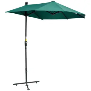 Best 2m Half Parasol Market Umbrella Garden Balcony Parasol with Crank Handle, Base, Double-Sided Canopy, Dark Green