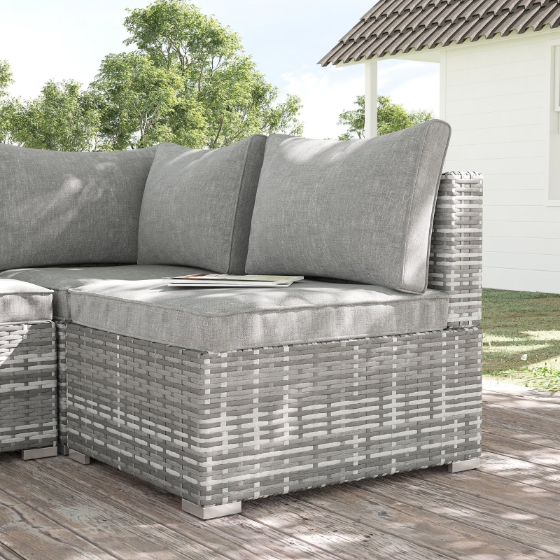 Best Outdoor PE Rattan Furniture with Cushions, Garden Armless Chair with Adjustable Footpads and Back Support Cushion, for Garden, Yard, Terrace, Light Grey - Image 13