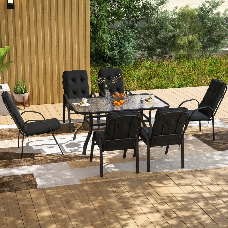 Best Seven-Piece Garden Dining Set with Cushions - Black - Image 2