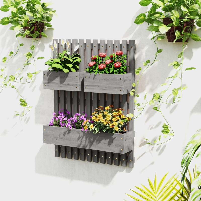 Best Wall-mounted Wooden Garden Planters with Trellis, Drainage Holes and 3 Planter Boxes for Patio, Grey - Image 10