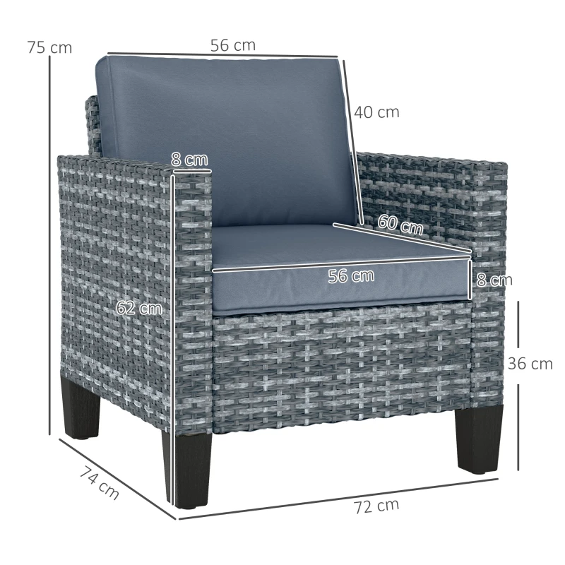 Best Single Rattan Armchair, with Cushions - Light Grey - Image 3