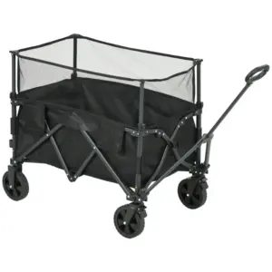 Best Folding Garden Trolley, 180L Wagon Cart with Extendable Side Walls, for Beach, Camping, Festival, Black