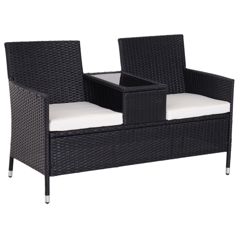 Best 2-Seater Rattan Chair Set W/Middle Tea Table-Black - Image 12
