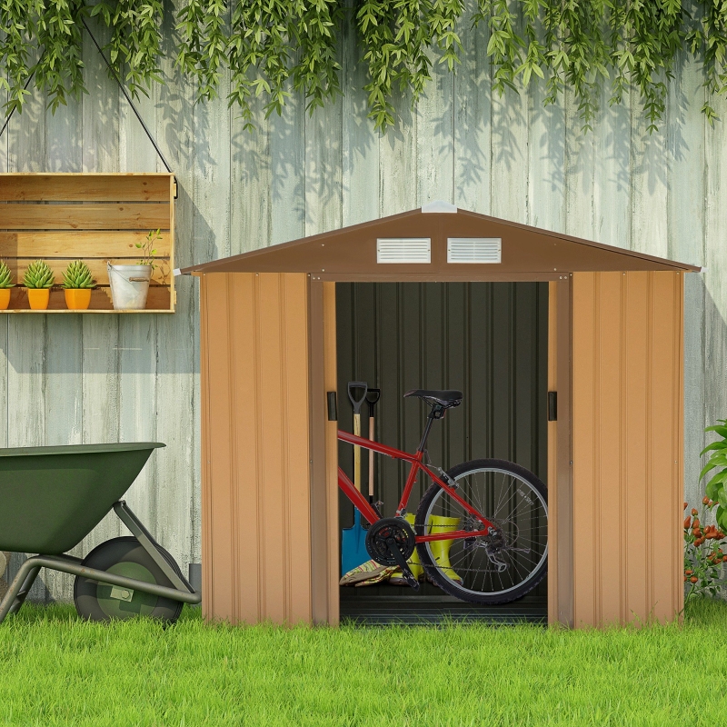 Best 7 x 4ft Lockable Metal Garden Tool Storage Shed Storage - Light Brown - Image 13